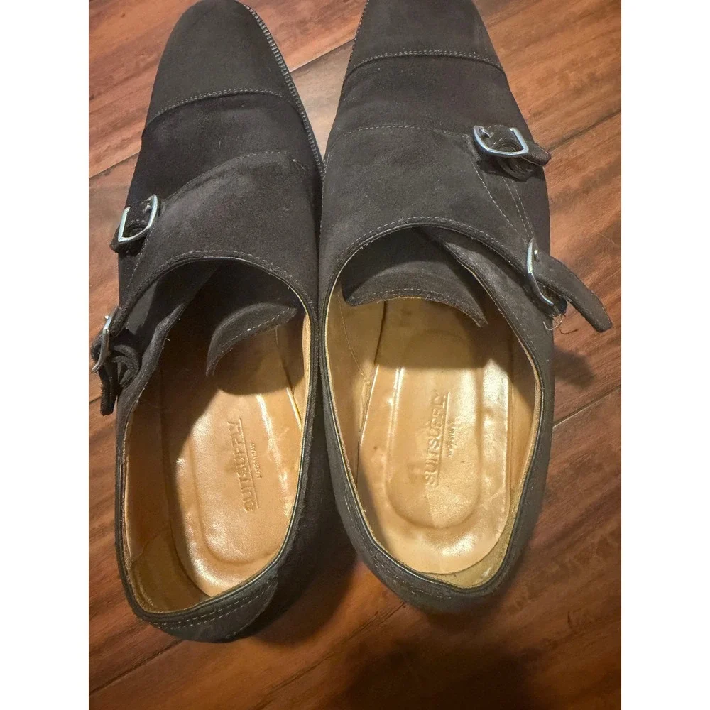 Suitsupply Mens Dark Brown Suede Double Monk Strap Shoes Made in Italy Size 44